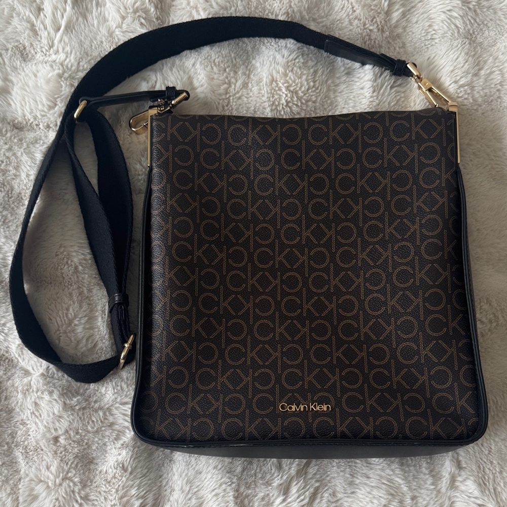 Calvin Klein Monogram Black and Brown Crossbody Bag